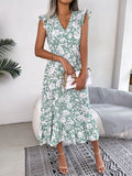 Spring and summer casual fungus edge flower waist long dress vacation dress for woman